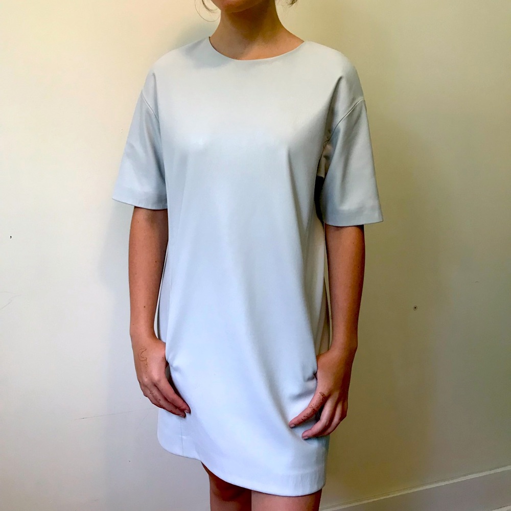 Zara white faux leather block dress.